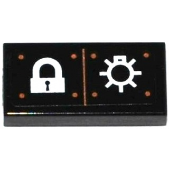 Tile 1 x 2 with Lock, Light Bulb and Copper Rivets Pattern (Sticker) - Set 60130