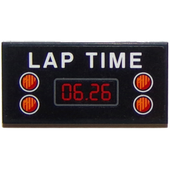 Tile 2 x 4 with 'LAP TIME' and '06.26' with Four Orange and Red Lights Pattern (Sticker) - Set 75871
