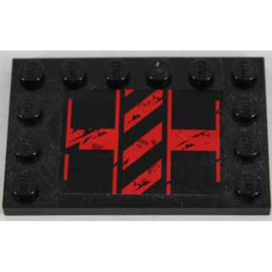 Tile, Modified 4 x 6 with Studs on Edges with Black and Red Danger Stripes Pattern Model Left (Sticker) - Set 8864