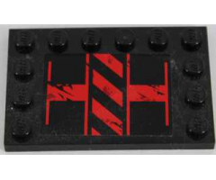 Tile, Modified 4 x 6 with Studs on Edges with Black and Red Danger Stripes Pattern Model Right Side (Sticker) - Set 8864