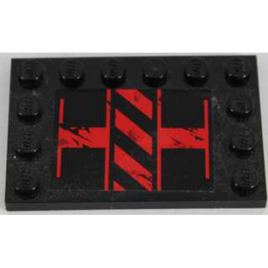 Tile, Modified 4 x 6 with Studs on Edges with Black and Red Danger Stripes Pattern Model Right Side (Sticker) - Set 8864