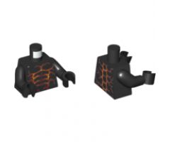 Torso Nexo Knights Bare Chest with Dark Red, Orange and Yellow Cracks Pattern / Black Arms / Black Hands