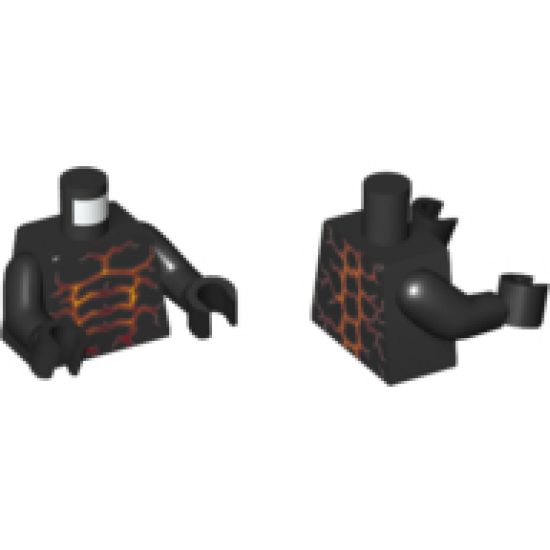 Torso Nexo Knights Bare Chest with Dark Red, Orange and Yellow Cracks Pattern / Black Arms / Black Hands