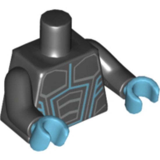 Torso Robot Armor with Medium Azure and Silver Lines Pattern / Black Arms / Medium Azure Hands