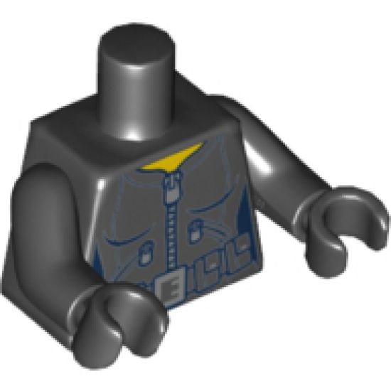 Torso Female Outline Jacket with Dark Blue Seams, Silver Zippers and Utility Belt with Silver Buckle Pattern / Black Arms / Black Hands