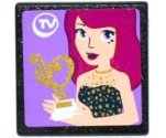 Road Sign 2 x 2 Square with Open O Clip with 'TV' and Friends Livi with Music Trophy on Screen Pattern (Sticker) - Set 41107