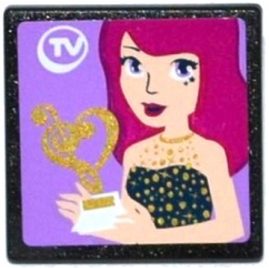 Road Sign 2 x 2 Square with Open O Clip with 'TV' and Friends Livi with Music Trophy on Screen Pattern (Sticker) - Set 41107