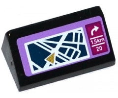 Slope 30 1 x 2 x 2/3 with Map on GPS, White Arrow, '1.5KM' and '20' Pattern (Sticker) - Set 41107