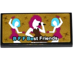 Tile 2 x 4 with 'B F F BEST FRIENDS' and Female Singer and Dancers on Gold Background Pattern (Sticker) - Set 41106