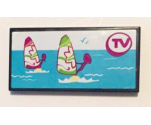Tile 2 x 4 with Windsurfers on TV Screen Pattern (Sticker) - Set 41037