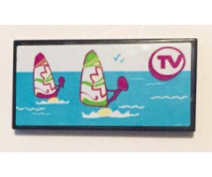 Tile 2 x 4 with Windsurfers on TV Screen Pattern (Sticker) - Set 41037