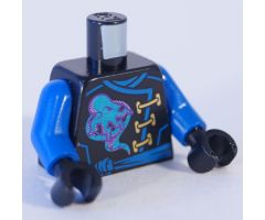 Torso Ninjago Robe with Gold Clasps, Jay Power Symbol, Blue Sash and Emblem and Wings on Back Pattern / Blue Arms / Black Hands