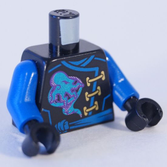 Torso Ninjago Robe with Gold Clasps, Jay Power Symbol, Blue Sash and Emblem and Wings on Back Pattern / Blue Arms / Black Hands