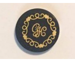 Tile, Round 2 x 2 with Bottom Stud Holder with Cushion with Gold 'GH', Hearts and Swirls on Transparent Background Pattern (Sticker) - Set 41101