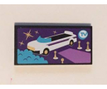Tile 2 x 4 with White Convertible Car and Blue 'TV' Pattern (Sticker) - Set 41101