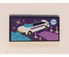 Tile 2 x 4 with White Convertible Car and Blue 'TV' Pattern (Sticker) - Set 41101