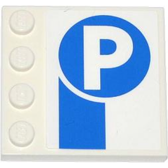 Tile, Modified 4 x 4 with Studs on Edge with Thick Blue Stripe and White 'P' in Blue Circle Pattern (Sticker) - Set 4207