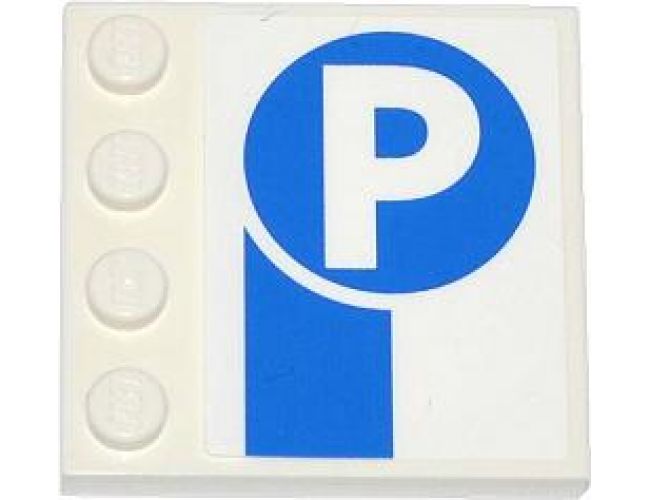 Tile, Modified 4 x 4 with Studs on Edge with Thick Blue Stripe and White 'P' in Blue Circle Pattern (Sticker) - Set 4207