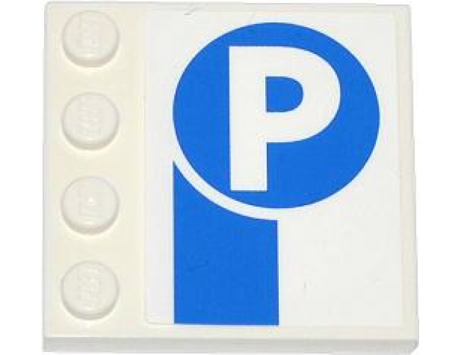 Tile, Modified 4 x 4 with Studs on Edge with Thick Blue Stripe and White 'P' in Blue Circle Pattern (Sticker) - Set 4207