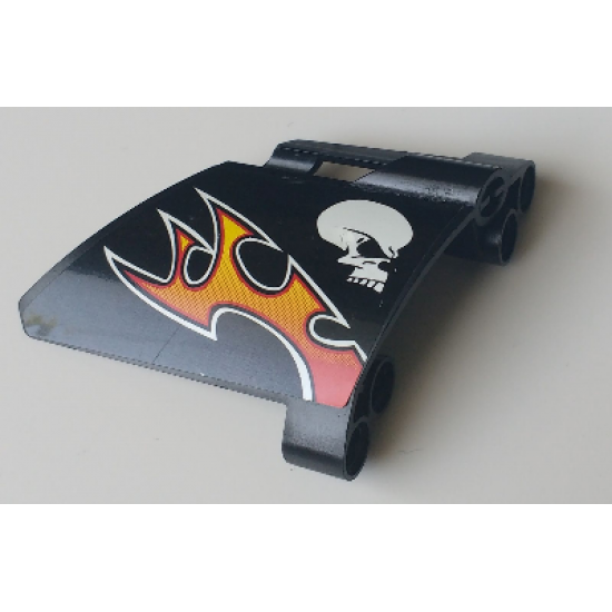 Technic, Panel Fairing #22 Large Short, Small Hole, Side A with Skull and Orange Flames Pattern (Sticker) - Set 8167