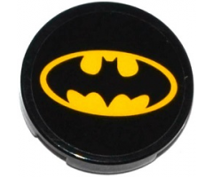 Tile, Round 2 x 2 with Bottom Stud Holder with Batman Logo Oval Pattern (Sticker) - Set 76053