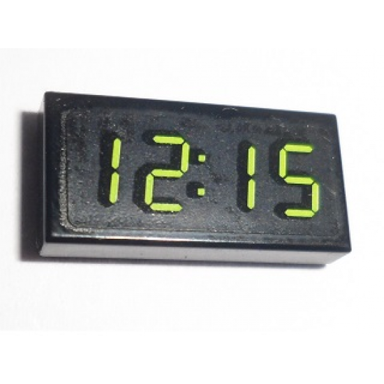 Tile 1 x 2 with Clock Digital Pattern - '12:15' (Sticker) - Set 60097