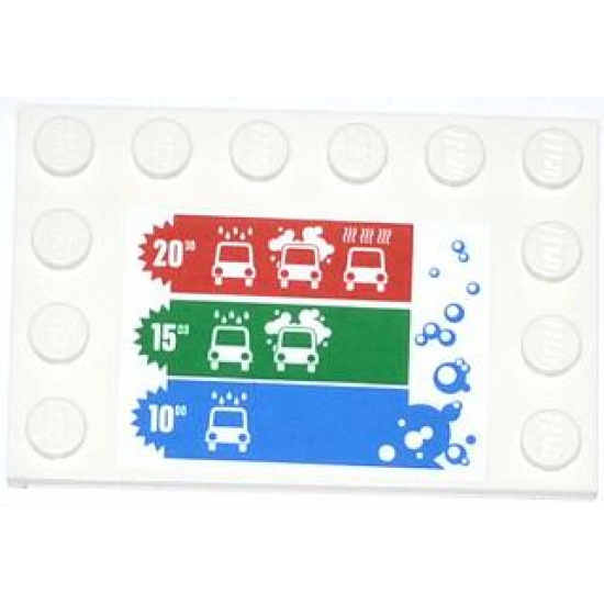 Tile, Modified 4 x 6 with Studs on Edges with Bubbles and Car Wash Price Table Pattern (Sticker) - Set 4207
