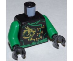 Torso Ninjago Robe with Gold Dragon, Green Sash and Ninjago Logogram 'Energy' and Wings on Reverse Pattern / Green Arms / Black Hands