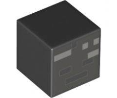 Minifigure, Head, Modified Cube with Minecraft Wither Skull Skeleton Face Pattern