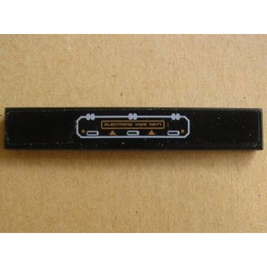 Tile 1 x 6 with White Circuitry and 'ELECTRONIC KWS X247' on Black Background Pattern (Sticker) - Set 7694