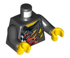 Torso World Racers - Checkered Pattern with Flames on Front, Flames and Red Skull with White Stripes on Back / Black Arms / Yellow Hands