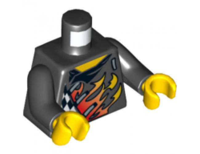 Torso World Racers - Checkered Pattern with Flames on Front, Flames and Red Skull with White Stripes on Back / Black Arms / Yellow Hands