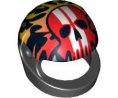 Minifigure, Headgear Helmet Motorcycle (Standard) with Flames and Red Skull with White Stripes Pattern