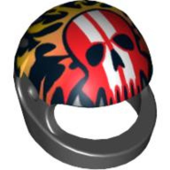 Minifigure, Headgear Helmet Motorcycle (Standard) with Flames and Red Skull with White Stripes Pattern