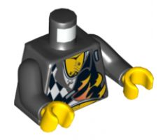 Torso World Racers - Checkered Pattern with Flames, Chest Hair on Front, Skull on Back / Black Arms / Yellow Hands