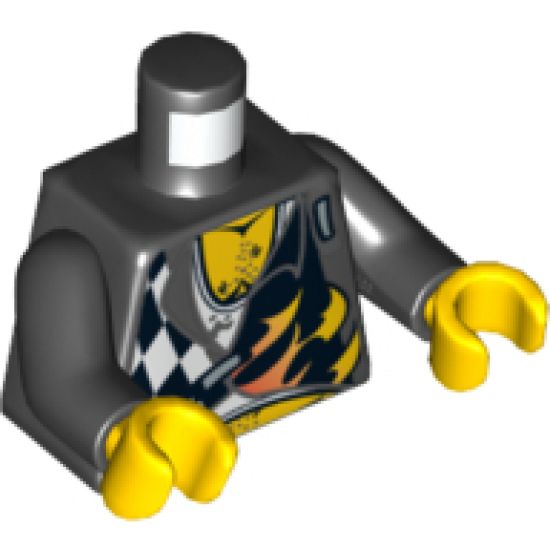 Torso World Racers - Checkered Pattern with Flames, Chest Hair on Front, Skull on Back / Black Arms / Yellow Hands