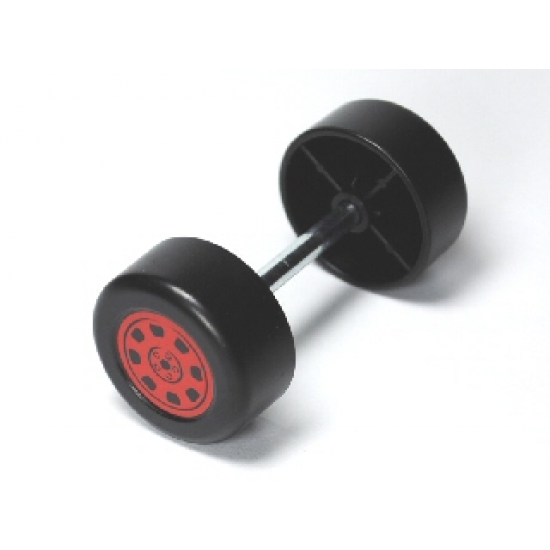 Duplo, Vehicle Wheel Double Assembly with Metal Axle and Red Rally Pattern