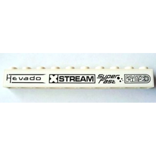 Brick 1 x 10 with Black 'Hevado', 'XSTREAM', 'Super Fast' and 'NUTY REZ' Pattern (Sticker) - Set 8154