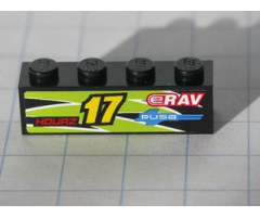 Brick 1 x 4 with Yellow '17' and Red 'HOURZ' and 'eRAV' and 'RUSA' and Black and Lime Flames Pattern Model Right side (Sticker) - Set 8119