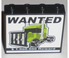 Panel 1 x 4 x 3 with Side Supports - Hollow Studs with 'WANTED $1.000.000 Reward' Pattern (Sticker) - Sets 8196 / 8199