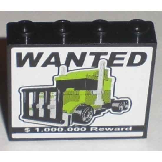 Panel 1 x 4 x 3 with Side Supports - Hollow Studs with 'WANTED $1.000.000 Reward' Pattern (Sticker) - Sets 8196 / 8199