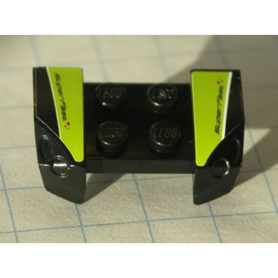 Vehicle, Mudguard 2 x 4 with Headlights Overhang with 'SuperFast' on Lime, White, and Black Pattern on Both Sides (Stickers) - Set 8119