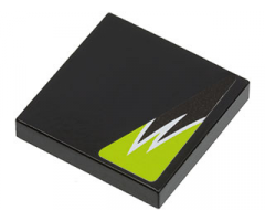 Tile 2 x 2 with Black and Lime Flames Pattern Model Left Side (Sticker) - Set 8119