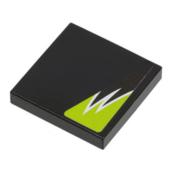 Tile 2 x 2 with Black and Lime Flames Pattern Model Left Side (Sticker) - Set 8119