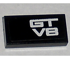 Tile 1 x 2 with White 'GT' and 'V8' Pattern (Sticker) - Set 8196
