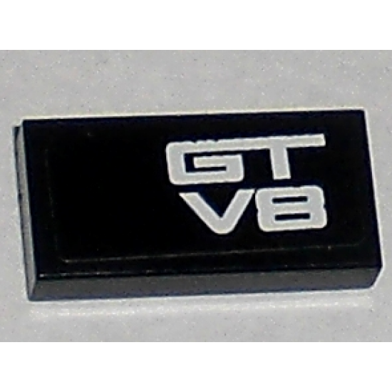 Tile 1 x 2 with White 'GT' and 'V8' Pattern (Sticker) - Set 8196