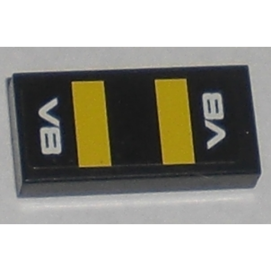 Tile 1 x 2 with White 'V8' and Yellow Stripes Pattern (Sticker) - Set 8196