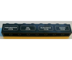 Brick 1 x 8 with White 'PNEUMATICS', 'OIL', 'ELECTRICS' and 'WATER' on Black Background Pattern (Stickers) - Set 7939