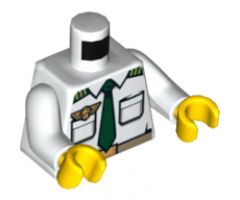 Torso Airplane Pilot, Shirt with Dark Green Tie, Belt, Epaulettes and Gold Logo Pin Pattern / White Arms / Yellow Hands
