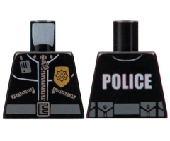 Torso Police Leather Jacket, Gold Badge, Radio, Belt with 'POLICE' Pattern on Back